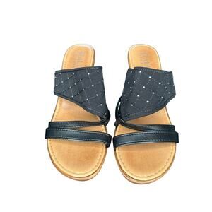 Italian Shoemakers Black Rhinestone Embellished Beachy Resort Wedge Size 7